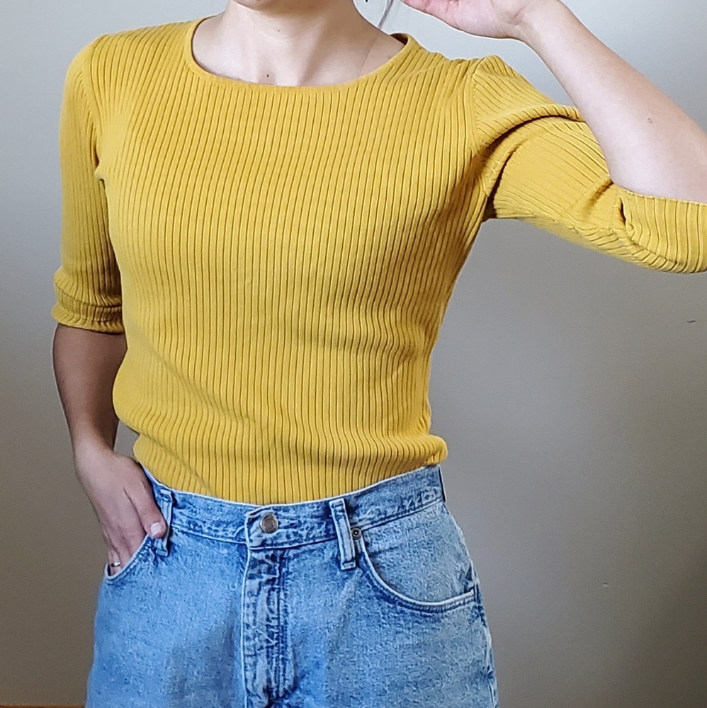 Mustard Yellow Ribbed Crop Top - Picture 3 of 10